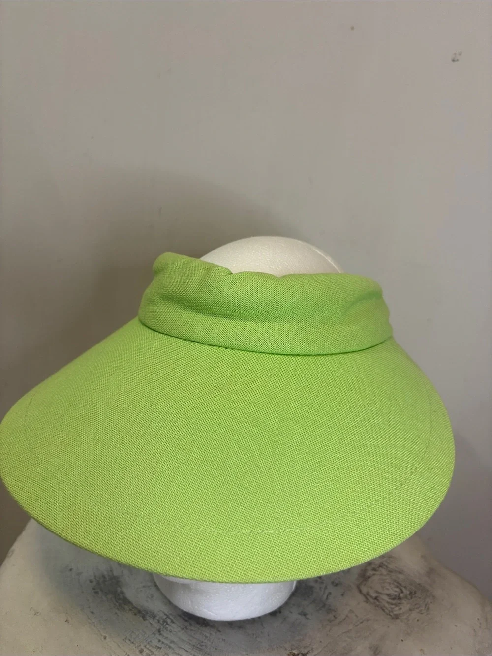 Scala Lime Green Cotton Large Bow Back Oversized Brim Visor Citrus Velcro Strap